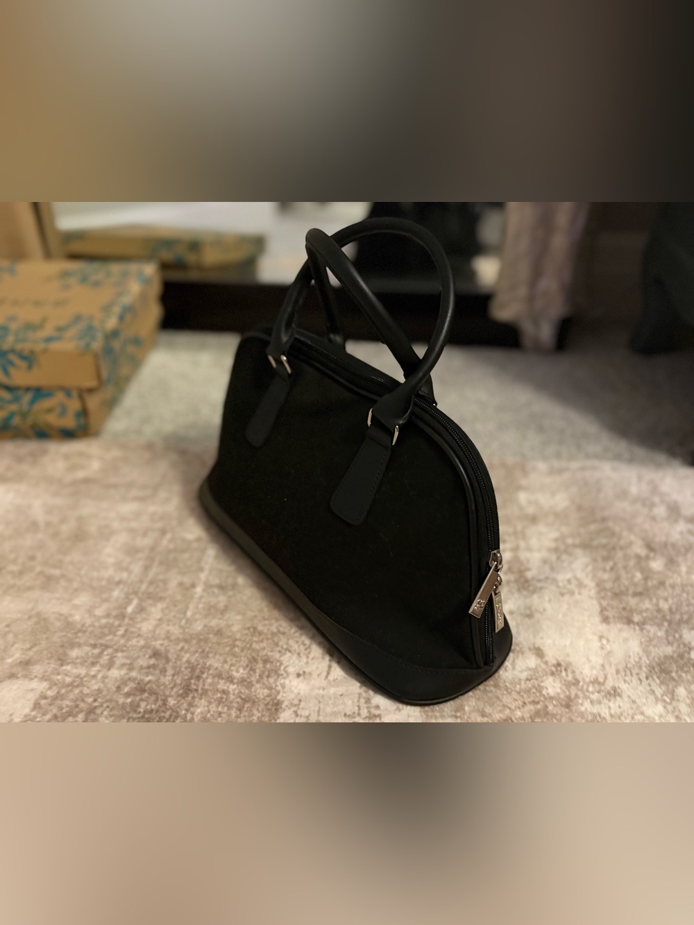 Lancôme Classic Black Structured Satchel Handbag- Makeup Cartier- Purse